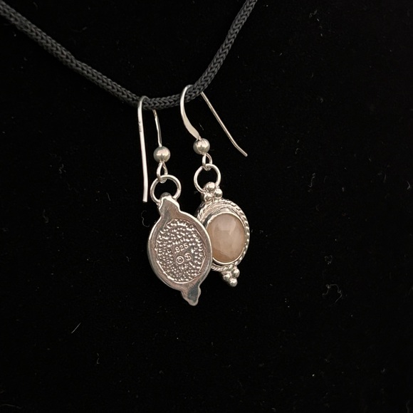 Peach Quartz and .925 Silver Drop Earings - Picture 3 of 3